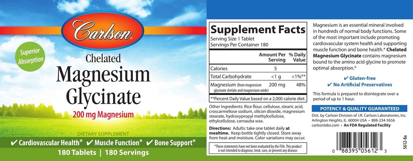 Carlson, Chelated Magnesium Glycinate label