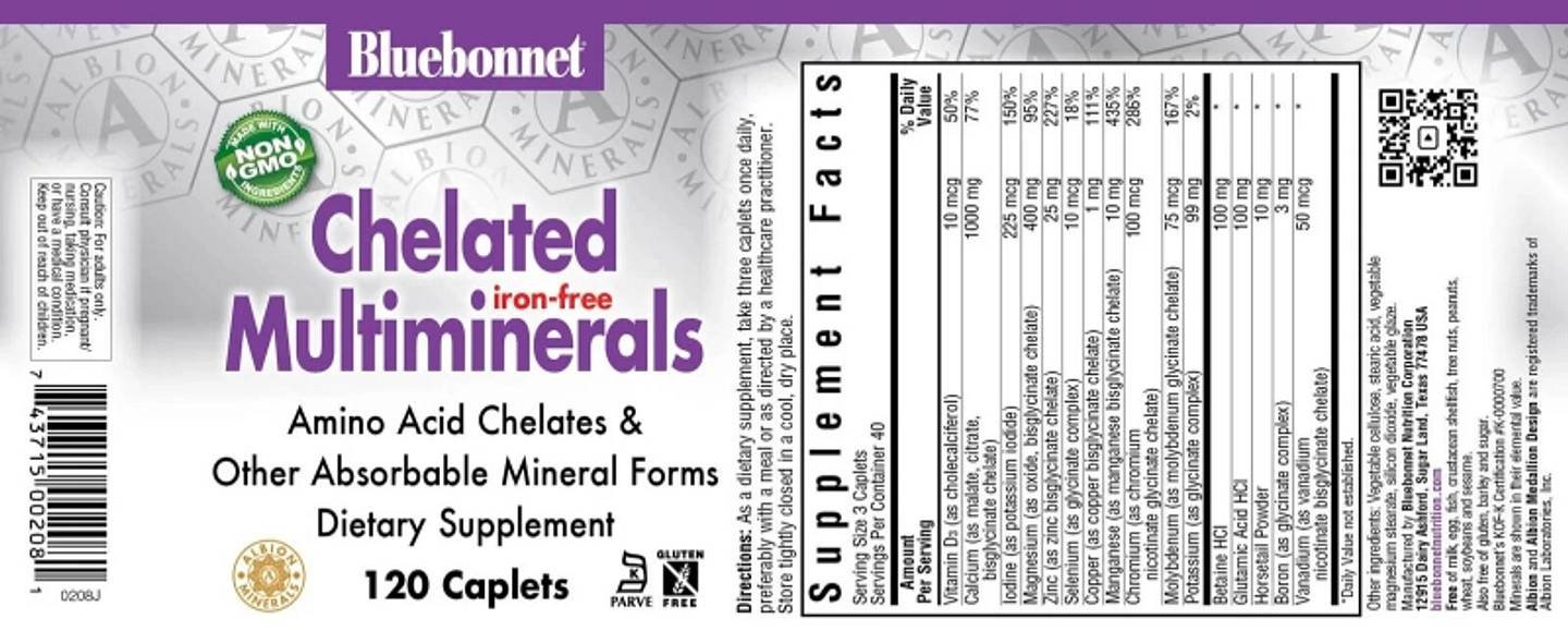 Bluebonnet Nutrition, Chelated Multiminerals label