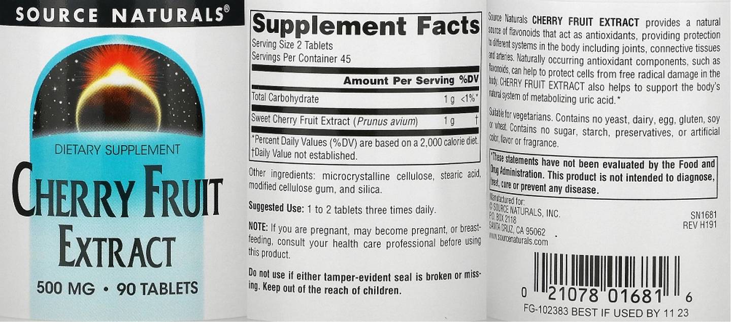 Source Naturals, Cherry Fruit Extract label