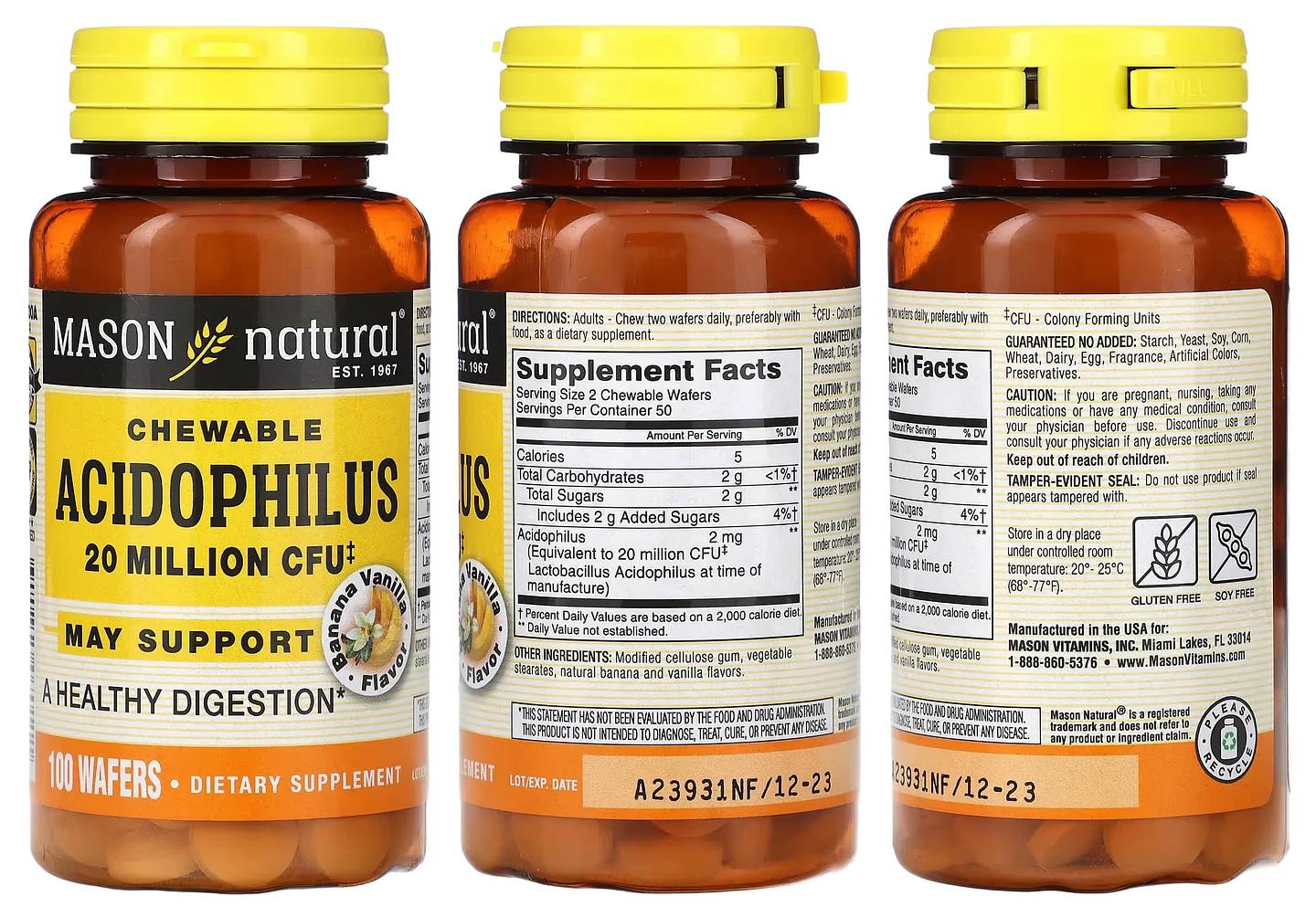 Mason Natural, Chewable Acidophilus, Banana Vanilla, 20 Million CFU packaging