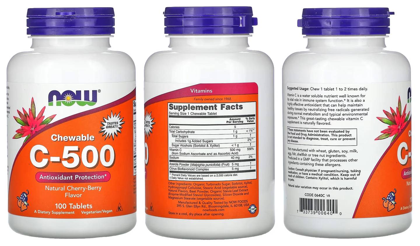 NOW Foods, Chewable C-500, Natural Cherry-Berry Flavor packaging