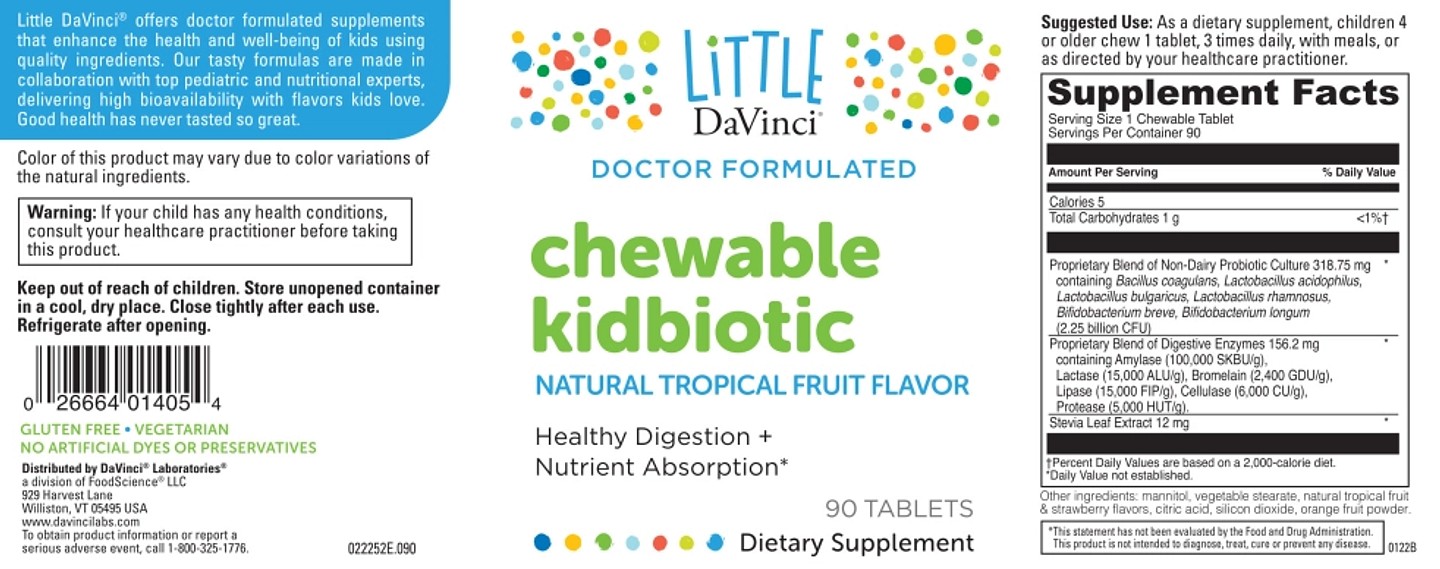 Little DaVinci, Chewable Kidbiotic label