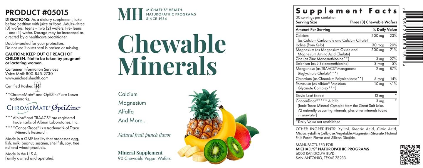 Michael's Naturopathic, Chewable Minerals label