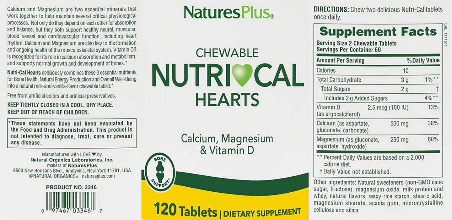NaturesPlus, Chewable Nutri-Cal Hearts label
