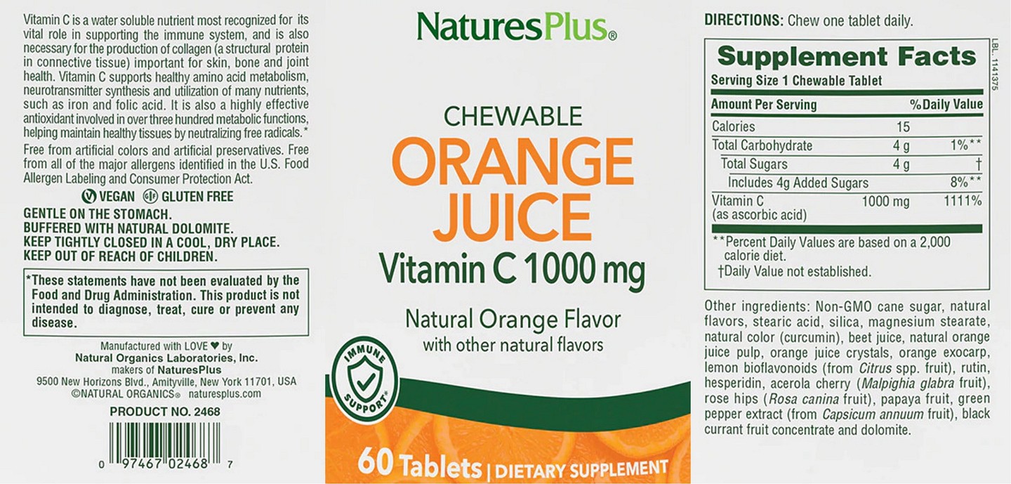 NaturesPlus, Chewable Orange Juice label