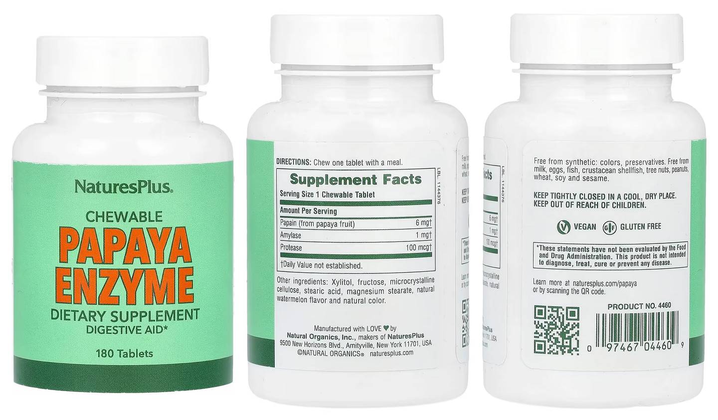 NaturesPlus, Chewable Papaya Enzyme Supplement packaging