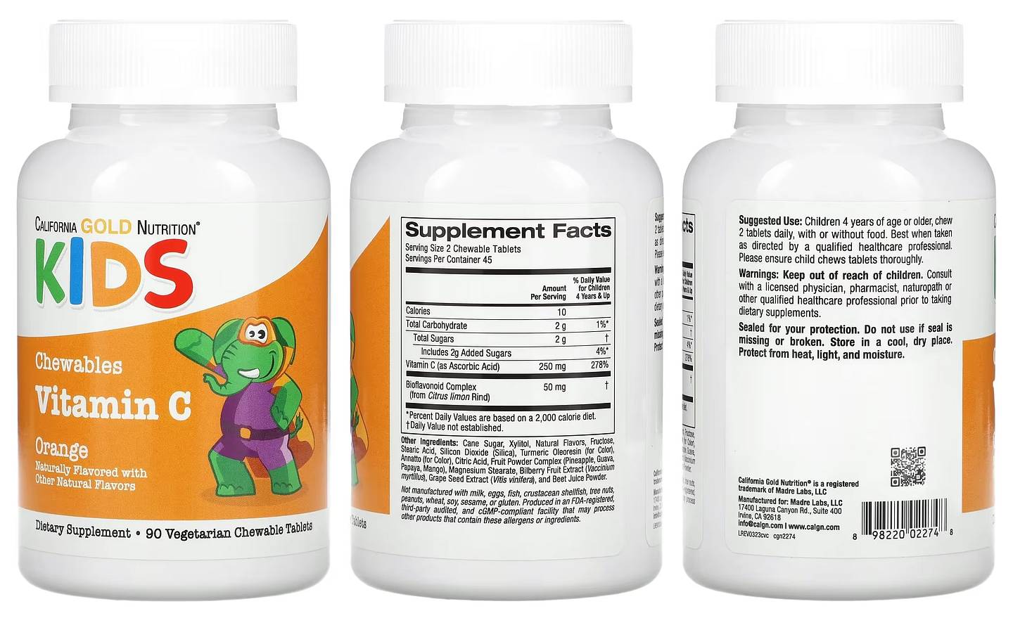 California Gold Nutrition, Chewable Vitamin C for Children packaging