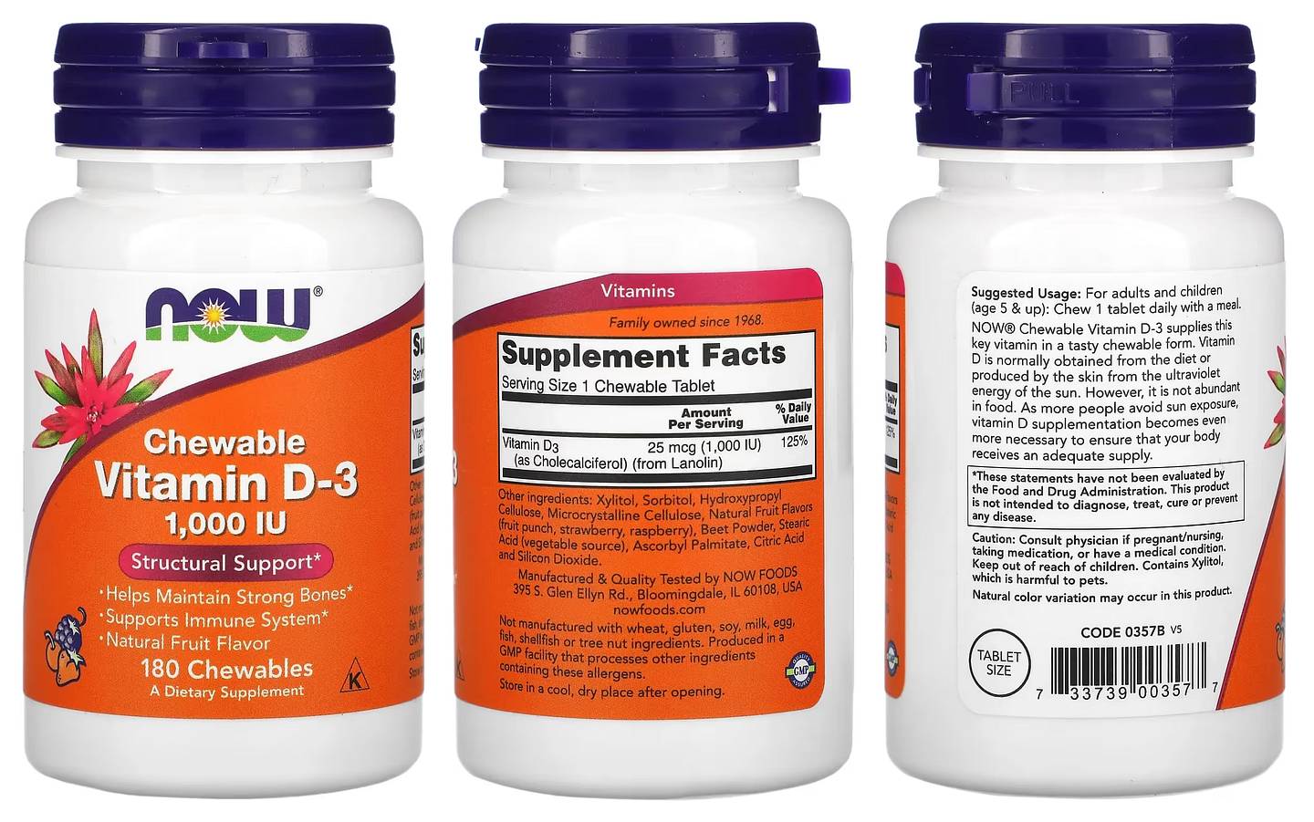 NOW Foods, Chewable Vitamin D-3 packaging