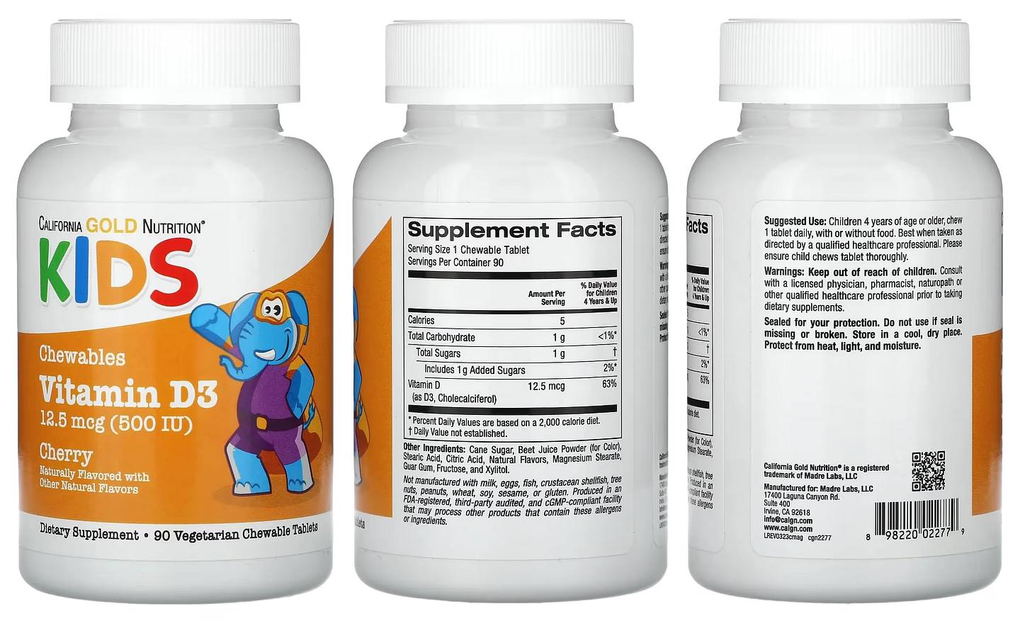 California Gold Nutrition, Chewable Vitamin D3 for Children packaging