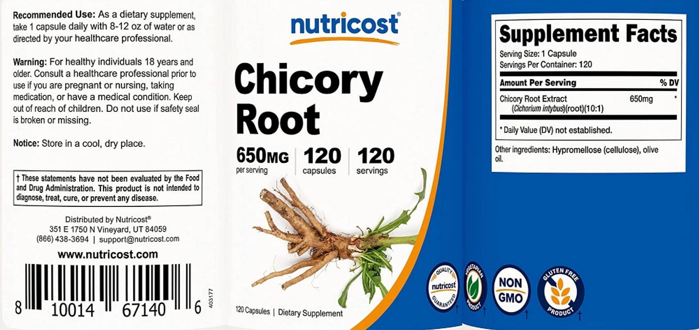 Nutricost, Chicory Root label