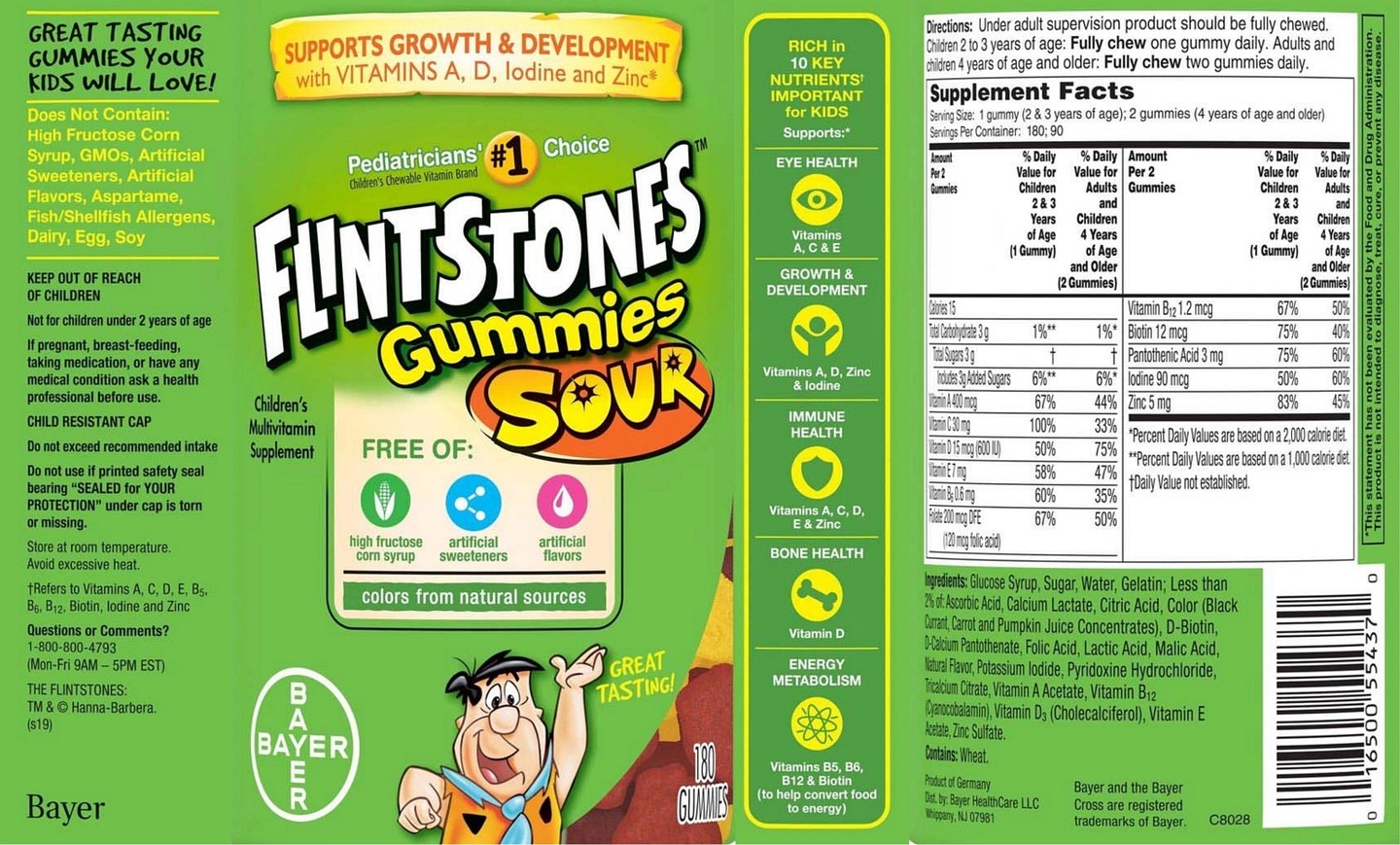 Flintstones, Children's Multivitamin label