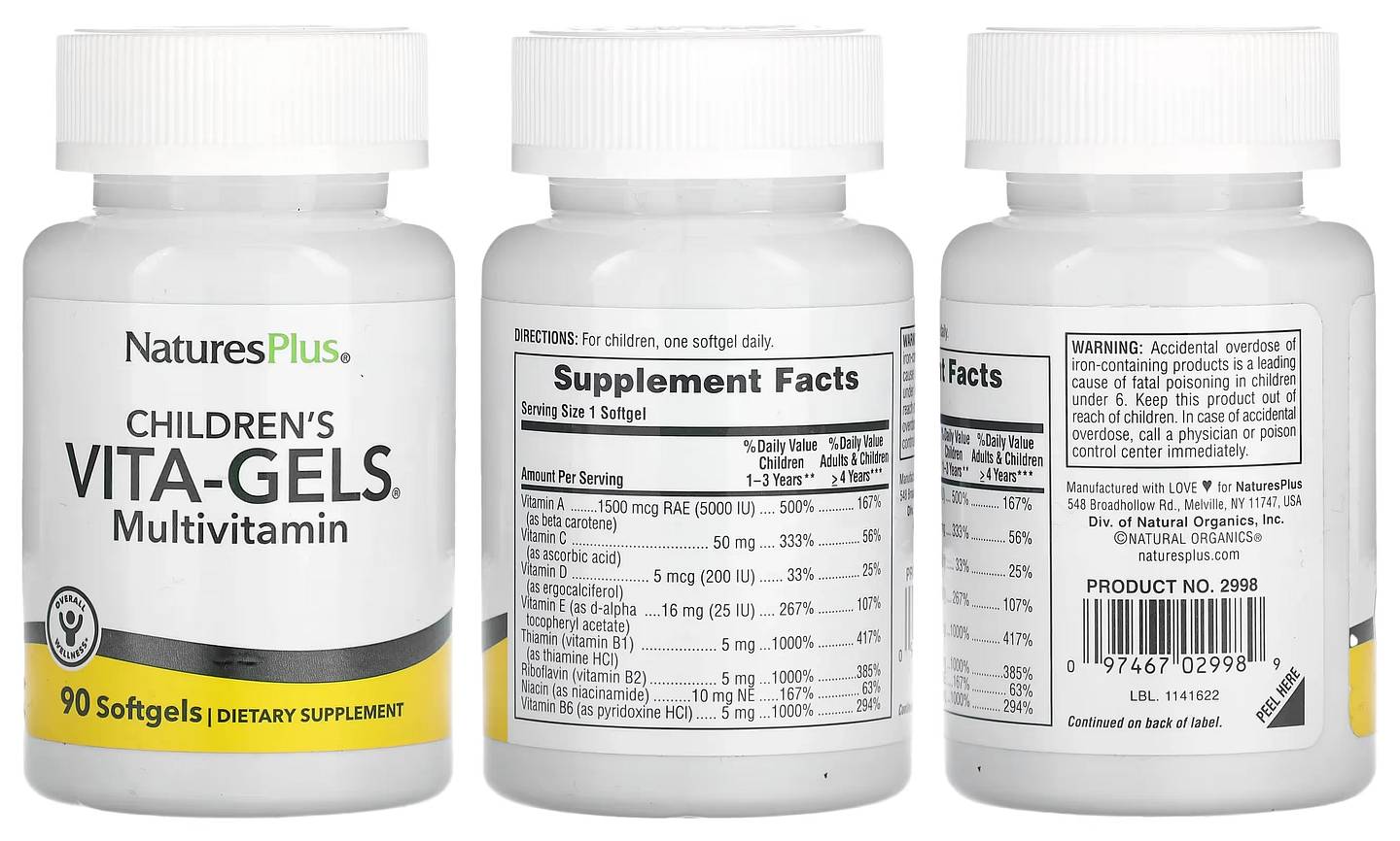 NaturesPlus, Children's Vita-Gels Multivitamin packaging