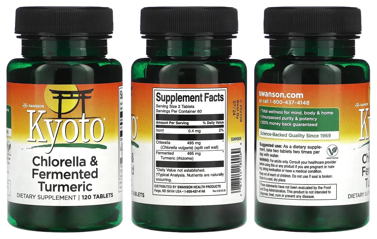 Swanson, Chlorella & Fermented Turmeric packaging