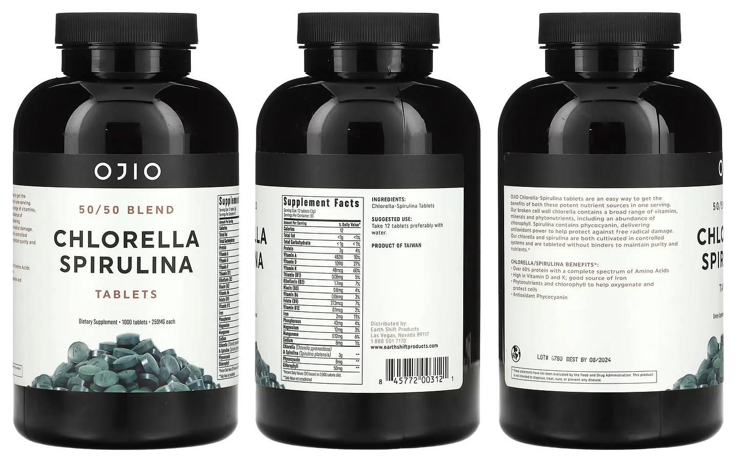 Ojio, Chlorella Spirulina, 50/50 Blend packaging