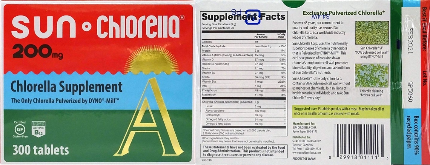 Sun Chlorella, Chlorella Supplement label