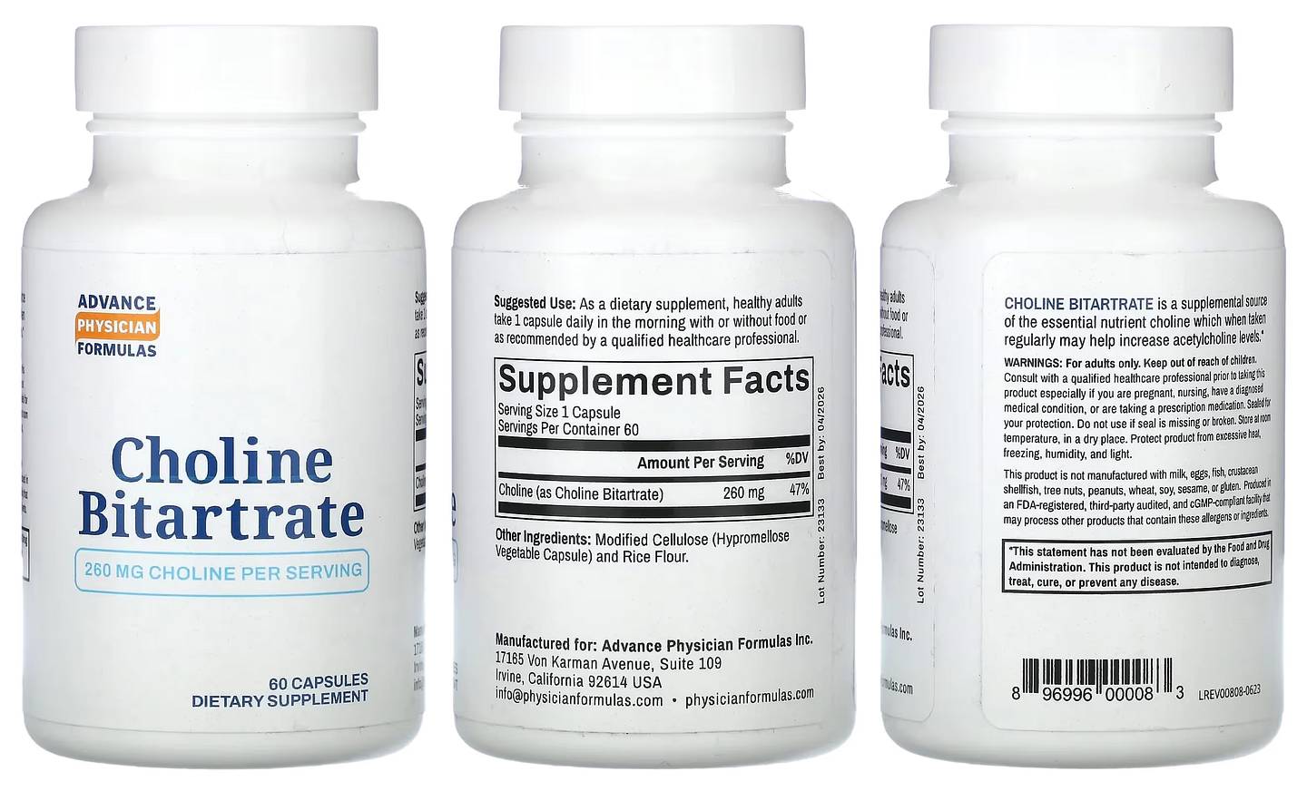 Advance Physician Formulas, Choline Bitartrate packaging