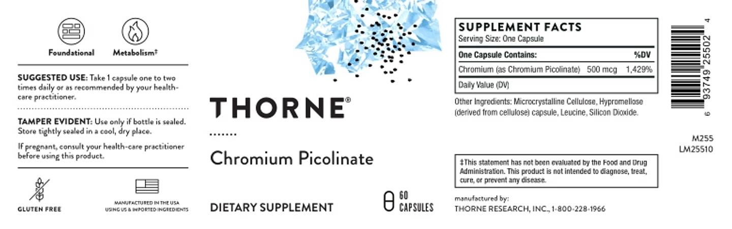 Thorne, Chromium Picolinate label