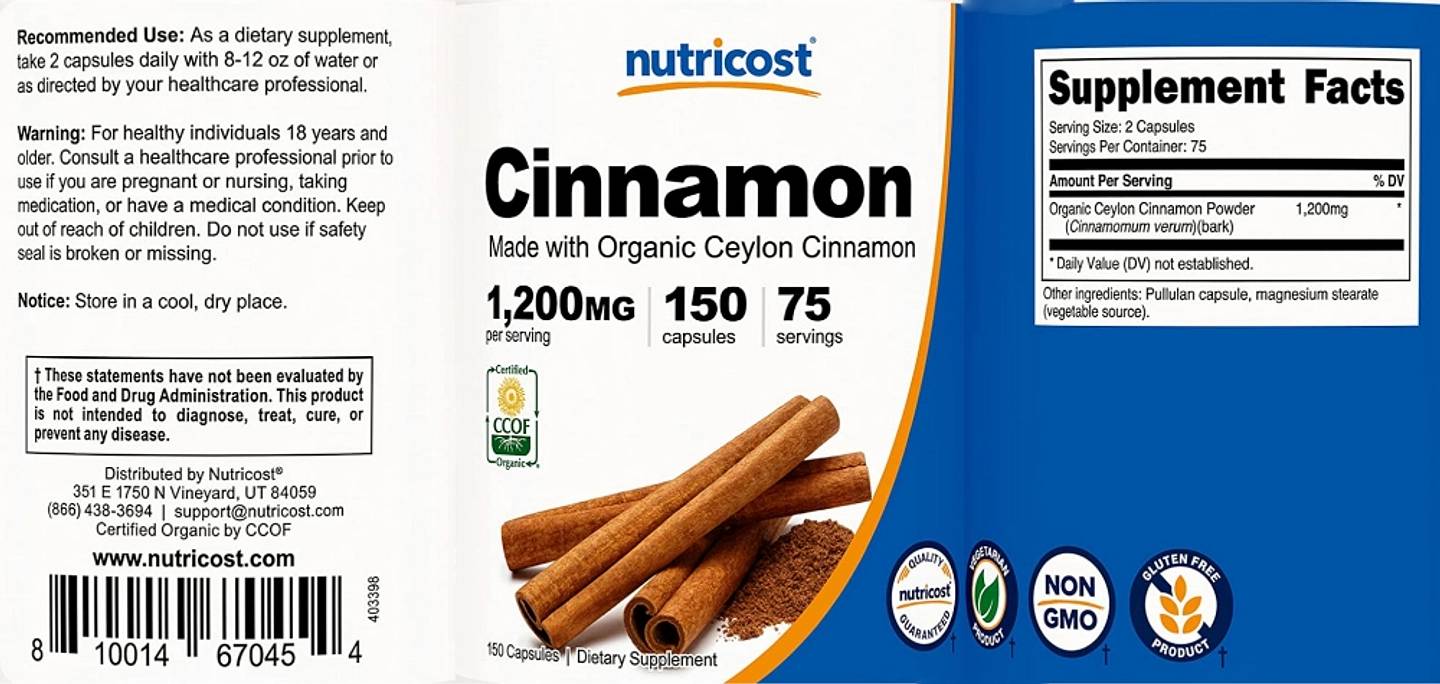 Nutricost, Cinnamon label