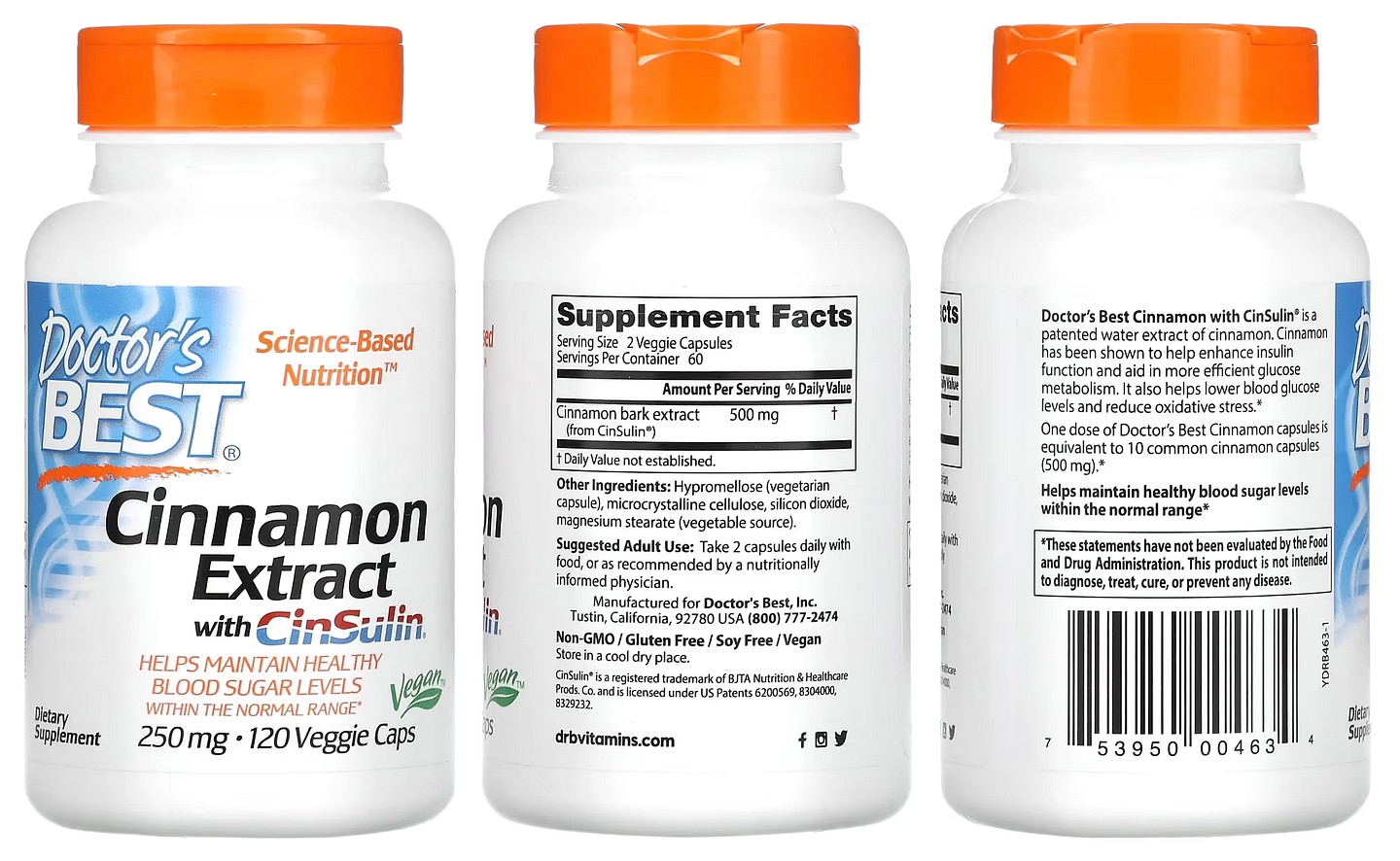 Doctor's Best, Cinnamon Extract with CinSulin packaging