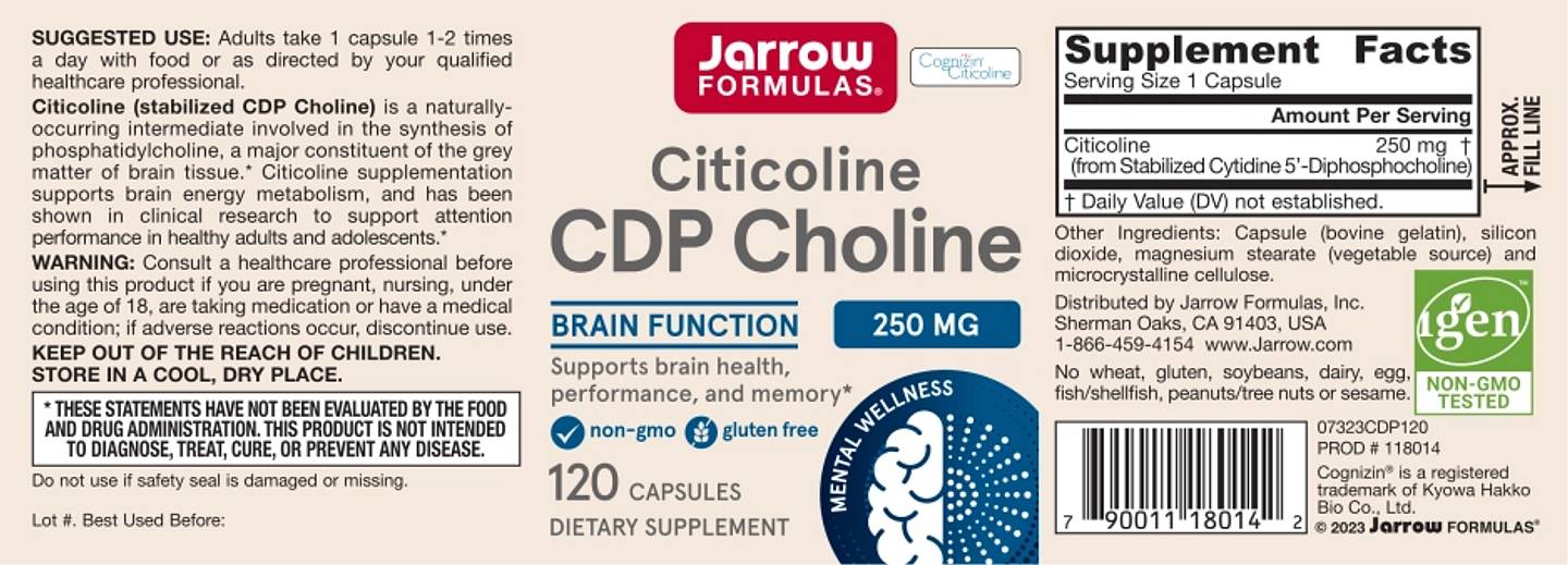 Jarrow Formulas, Citicoline label