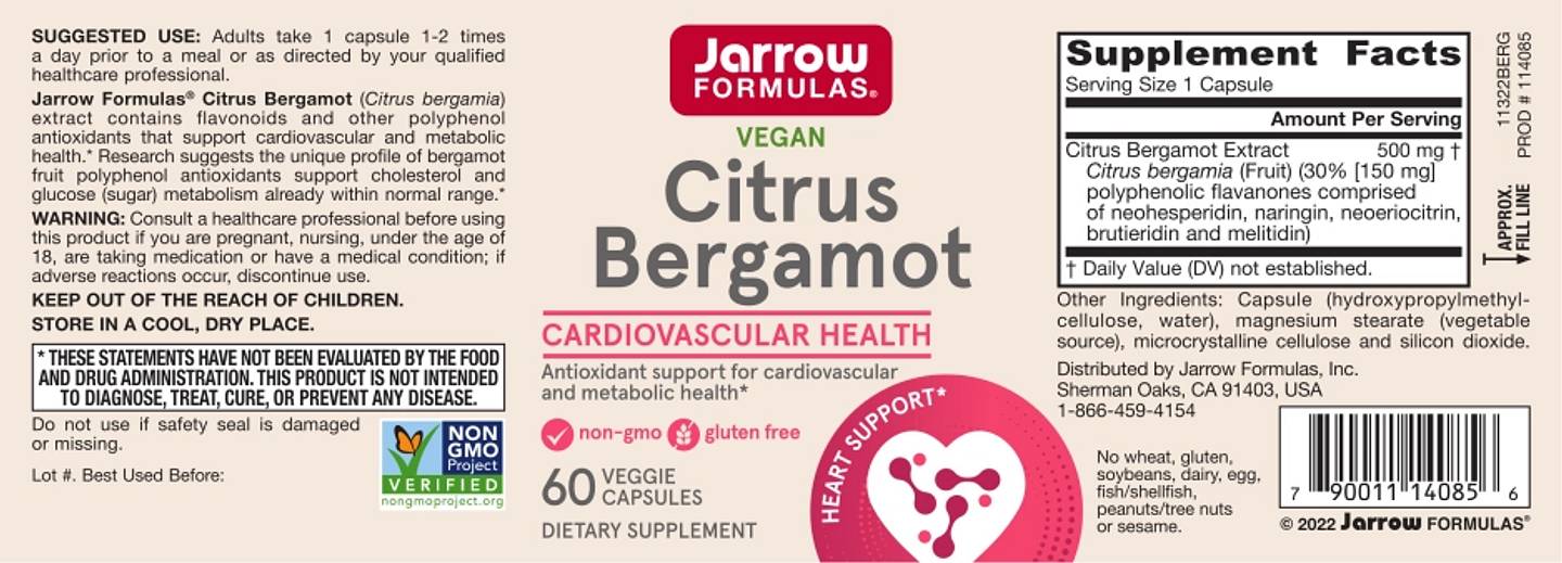 Jarrow Formulas, Citrus Bergamot label