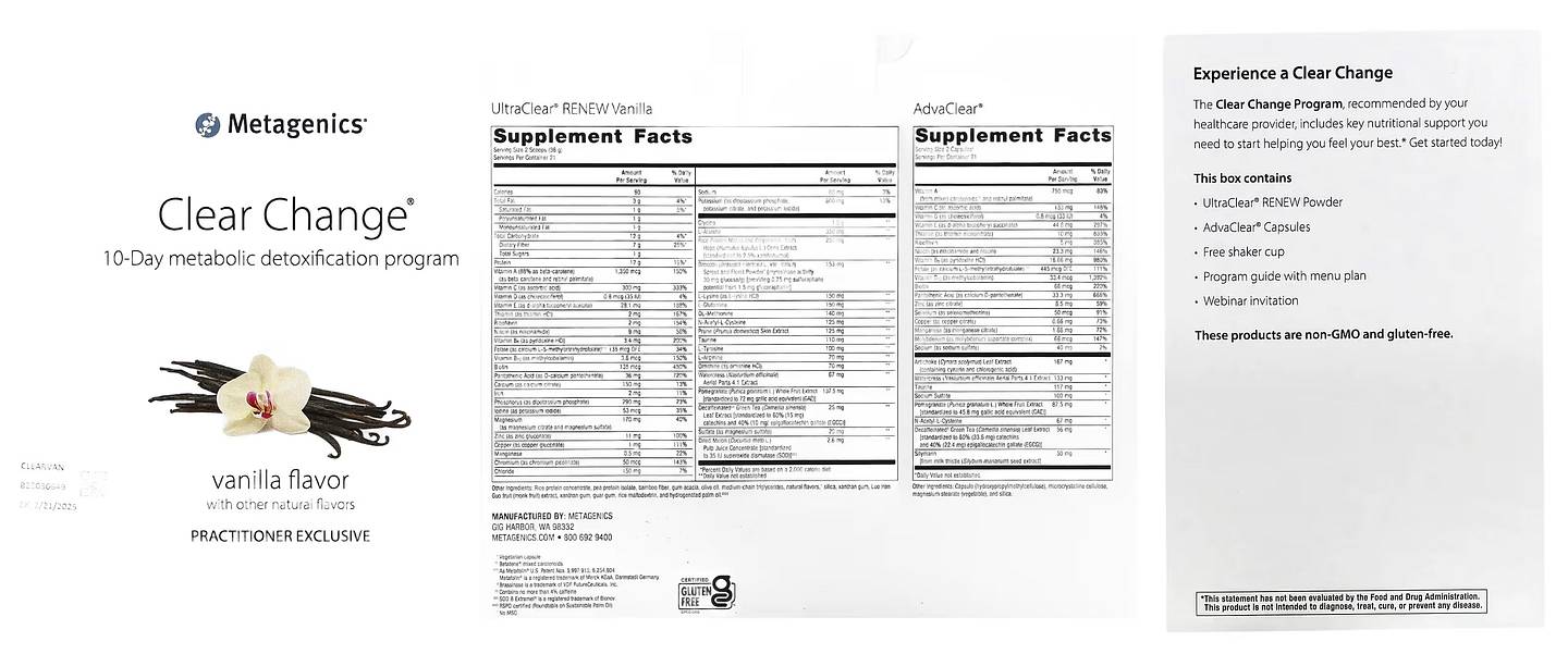 Metagenics, Clear Change, 10-Day Metabolic Detoxification Program, Vanilla packaging