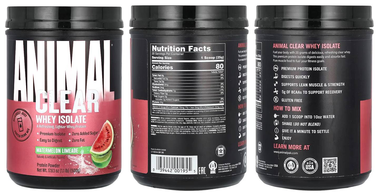 Animal, Clear Whey Isolate, Watermelon Limeade packaging