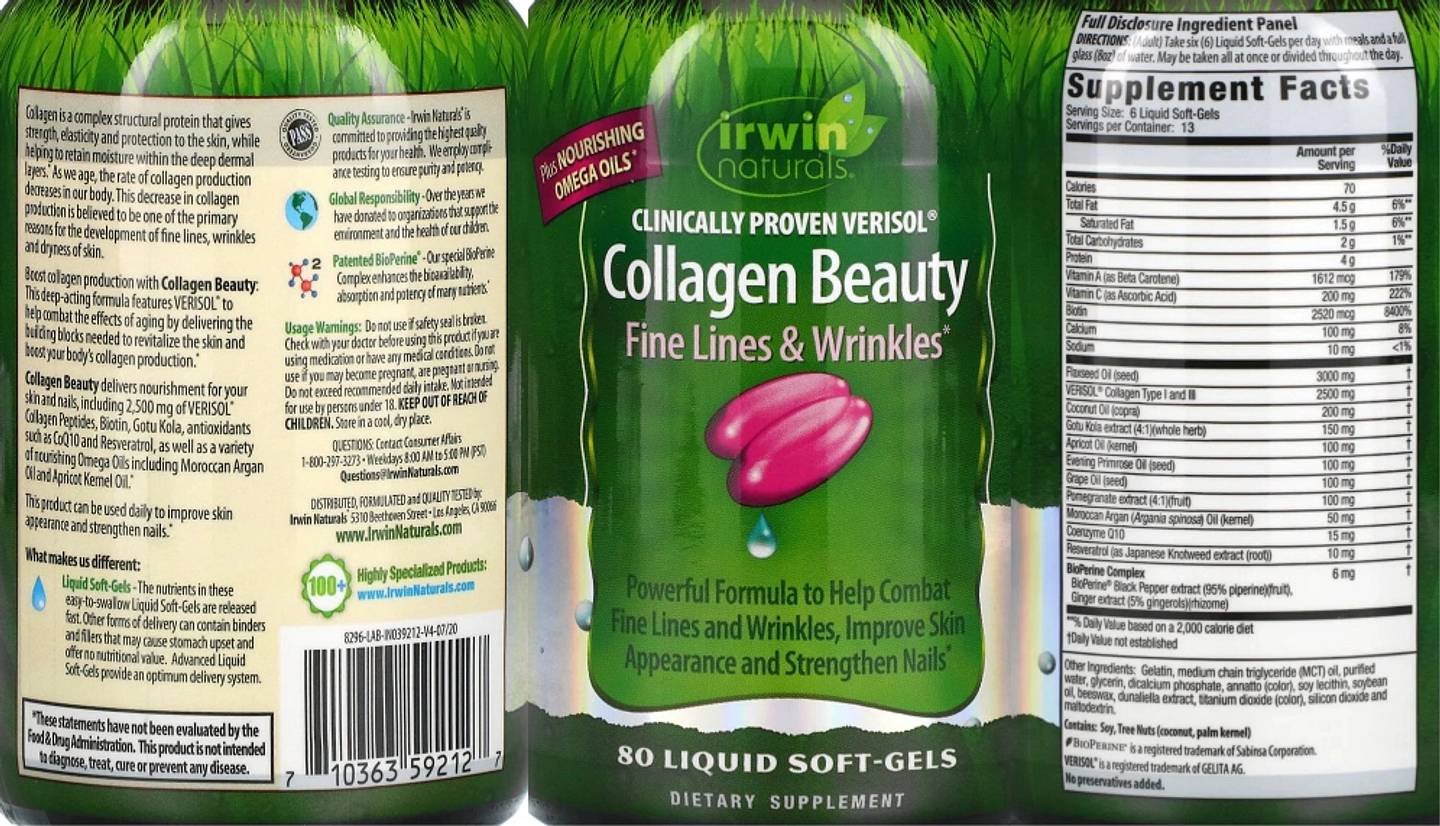 Irwin Naturals, Clinically Proven Verisol Collagen Beauty label