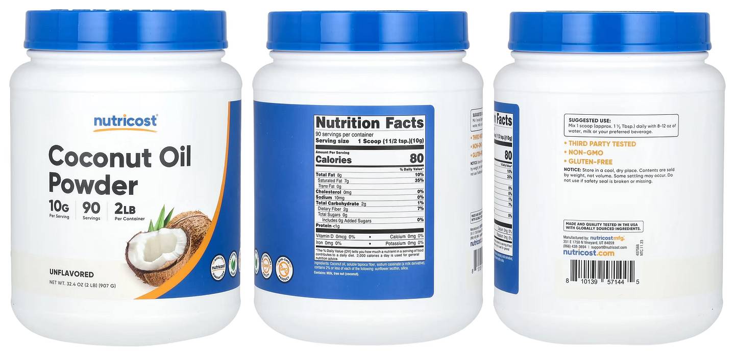 Nutricost, Coconut Oil Powder packaging