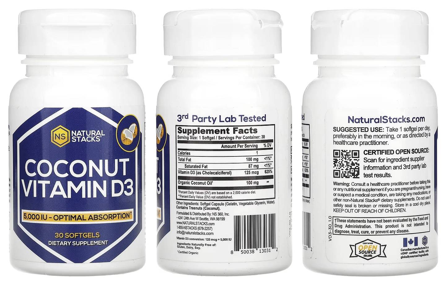 Natural Stacks, Coconut Vitamin D3 packaging