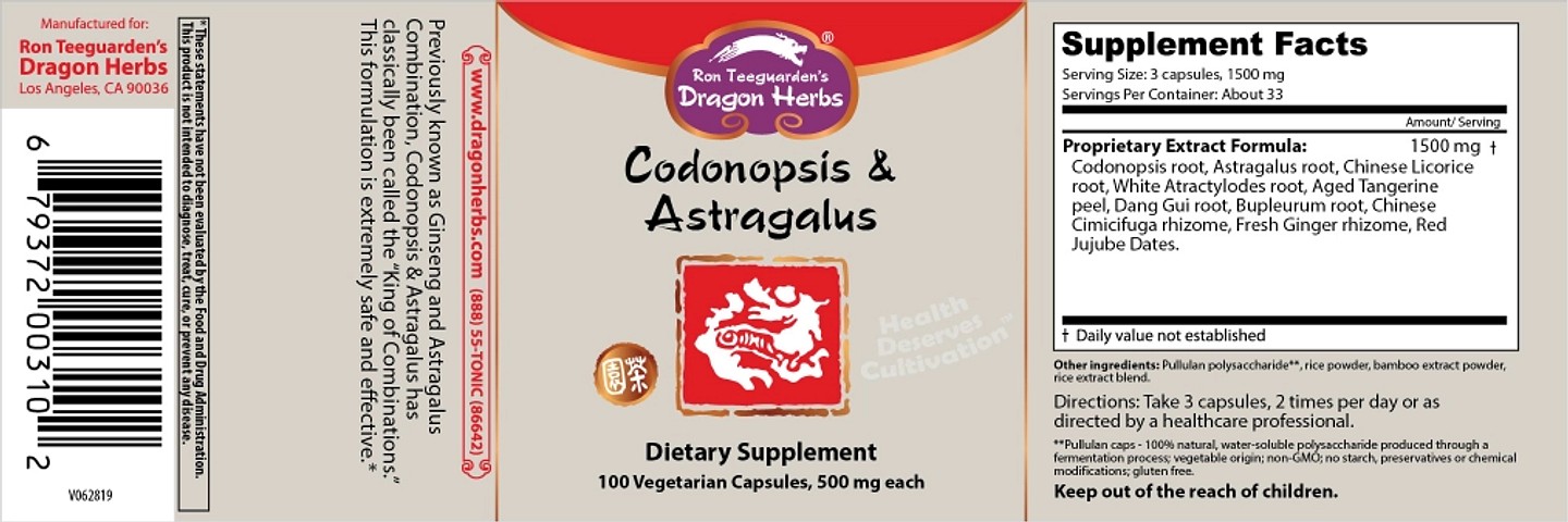 Dragon Herbs, Codonopsis & Astragalus label