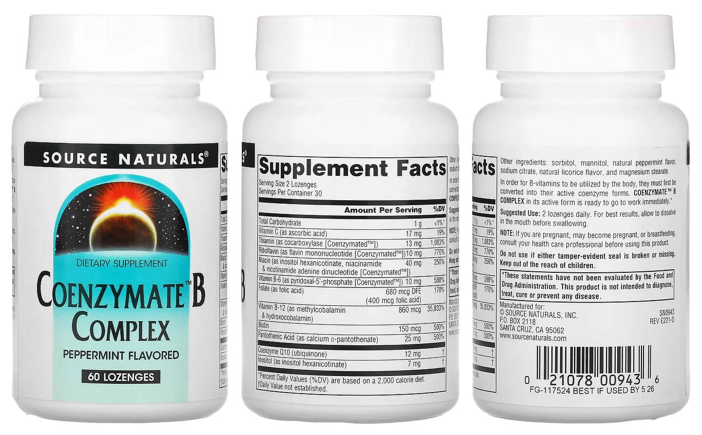 Source Naturals, Coenzymate B Complex, Peppermint packaging