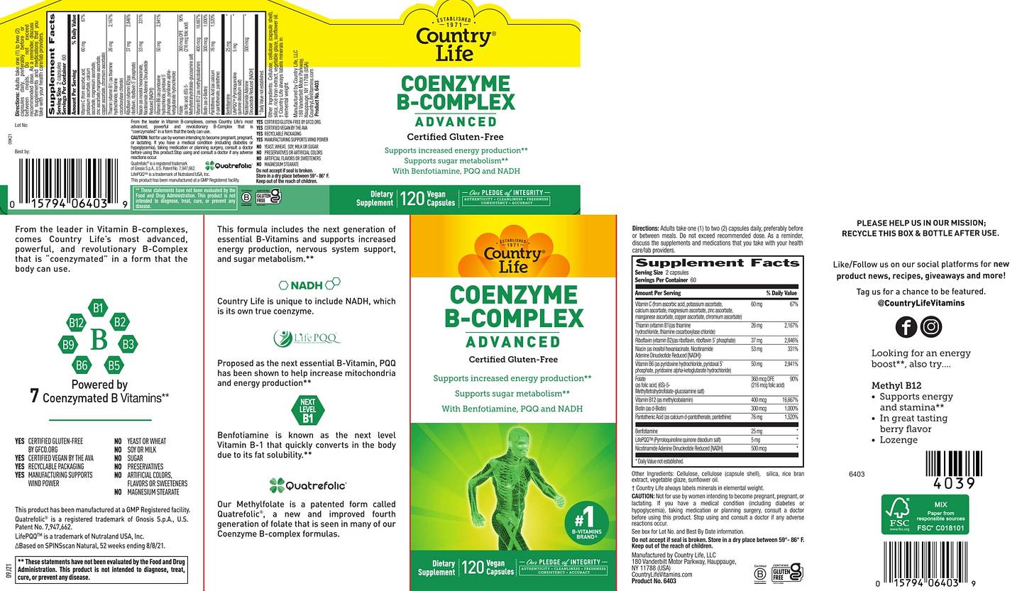 Country Life, Coenzyme B-Complex label