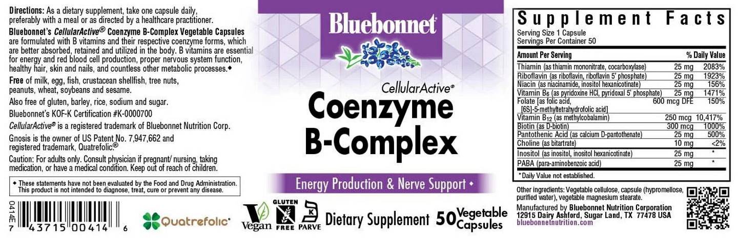 Bluebonnet Nutrition, Coenzyme B-Complex label