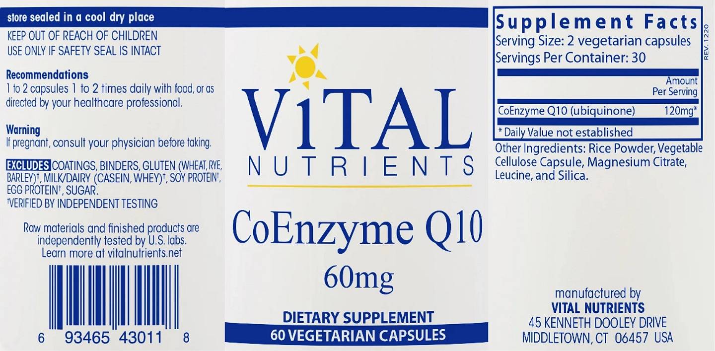 Vital Nutrients, Coenzyme Q10 label