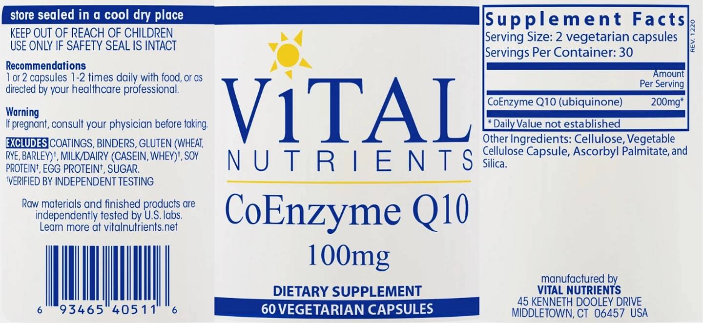 Vital Nutrients, Coenzyme Q10 label