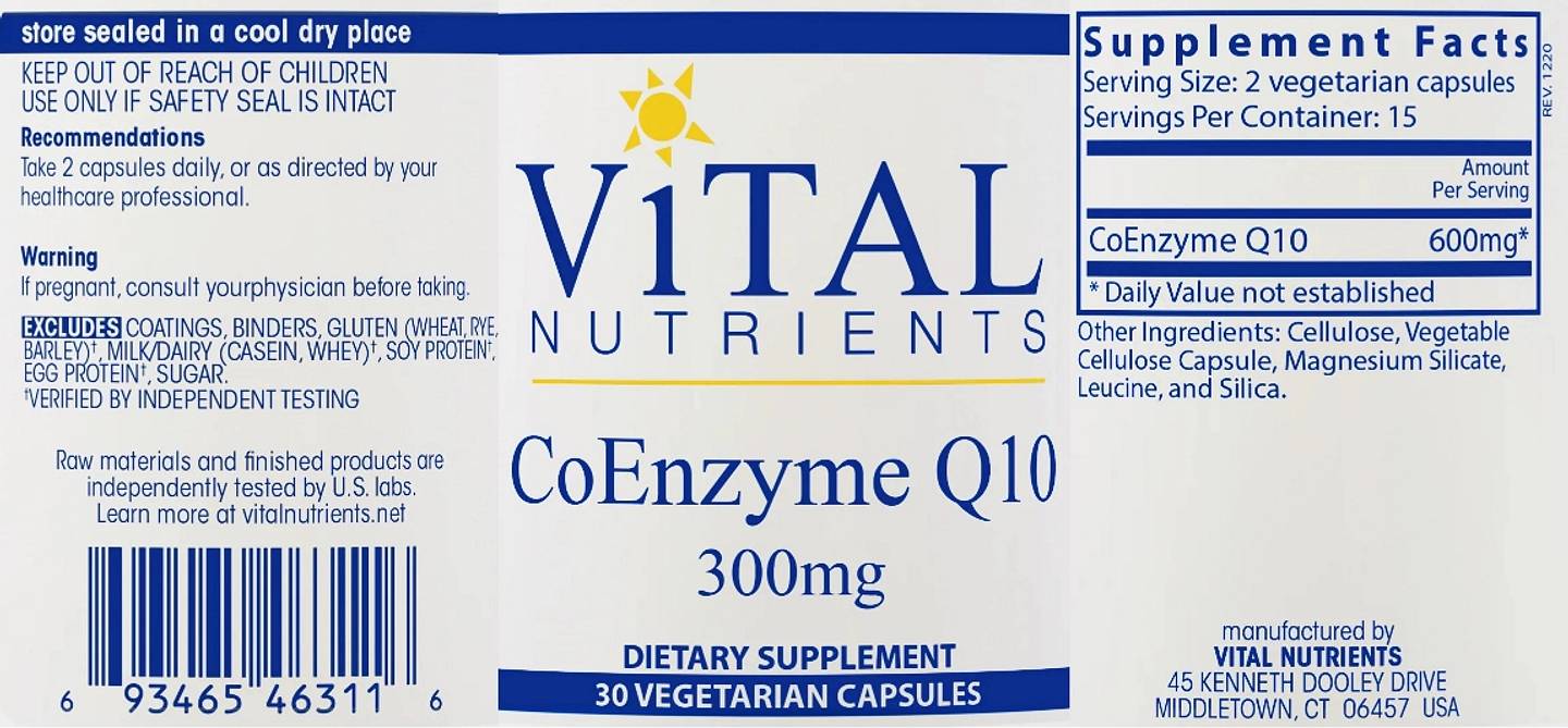 Vital Nutrients, Coenzyme Q10 label