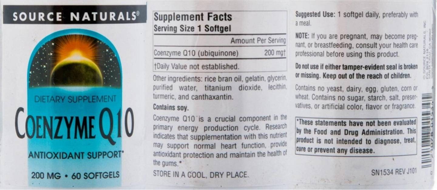 Source Naturals, Coenzyme Q10 label