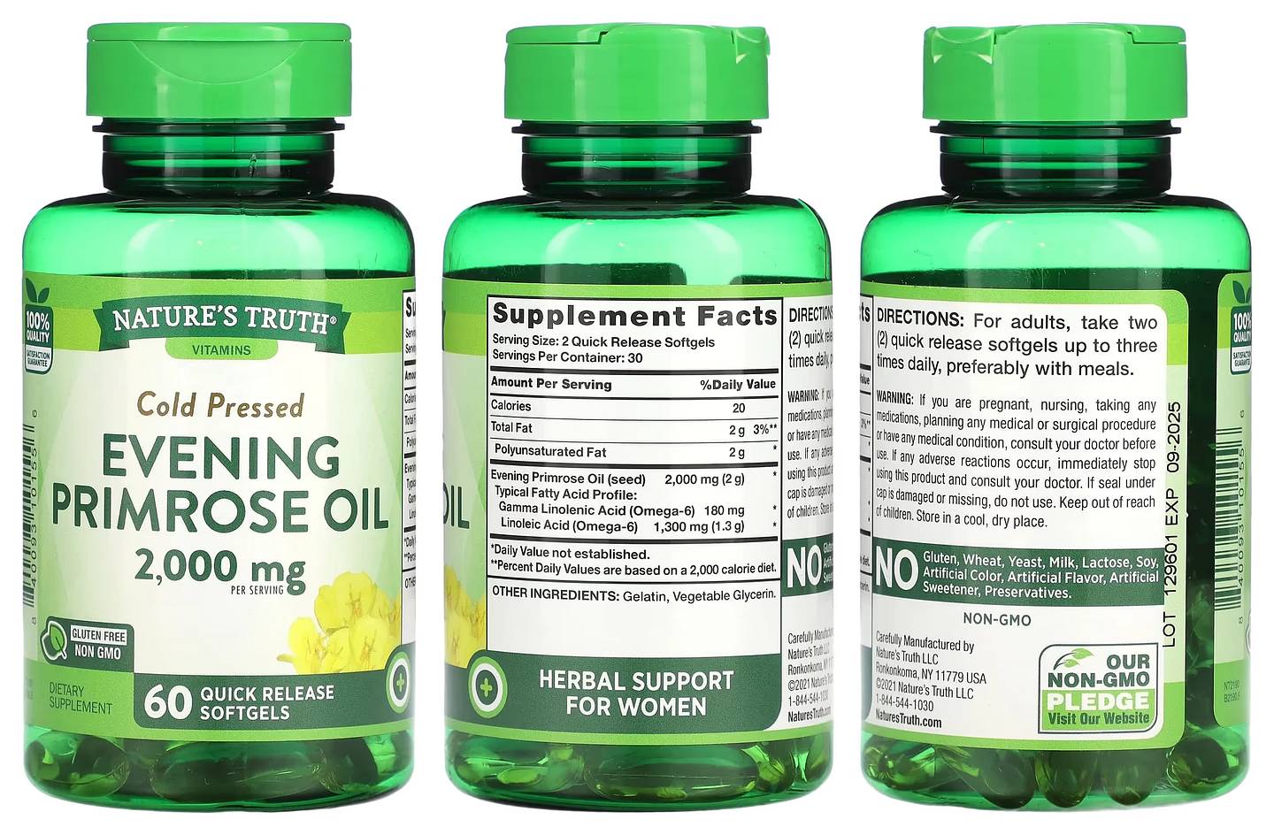 Nature's Truth, Cold Pressed, Evening Primrose Oil packaging