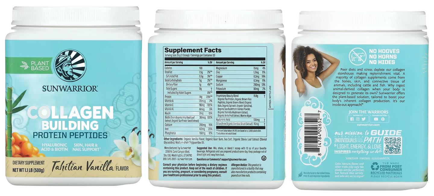 Sunwarrior, Collagen Building Protein Peptides, Tahitian Vanilla packaging