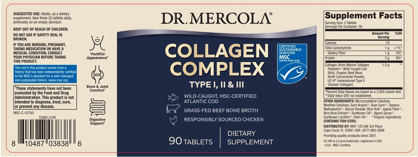 Dr. Mercola, Collagen Complex, Type I, II & III label