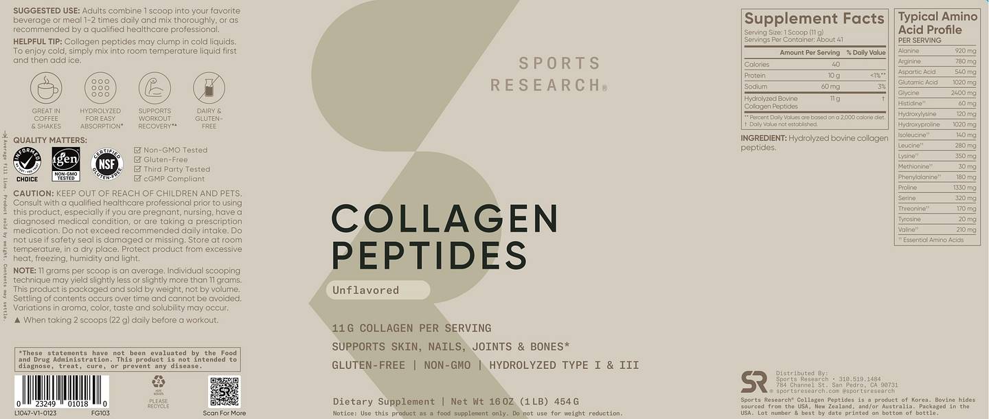 Sports Research, Collagen Peptides label