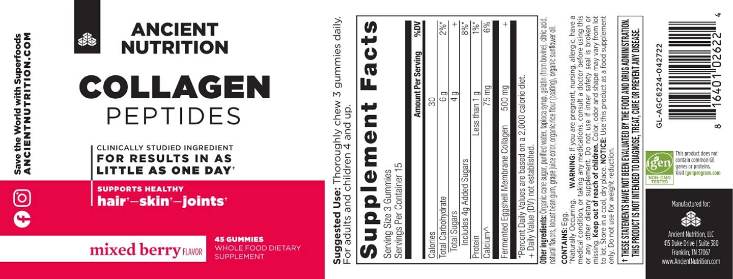 Ancient Nutrition, Collagen Peptides label