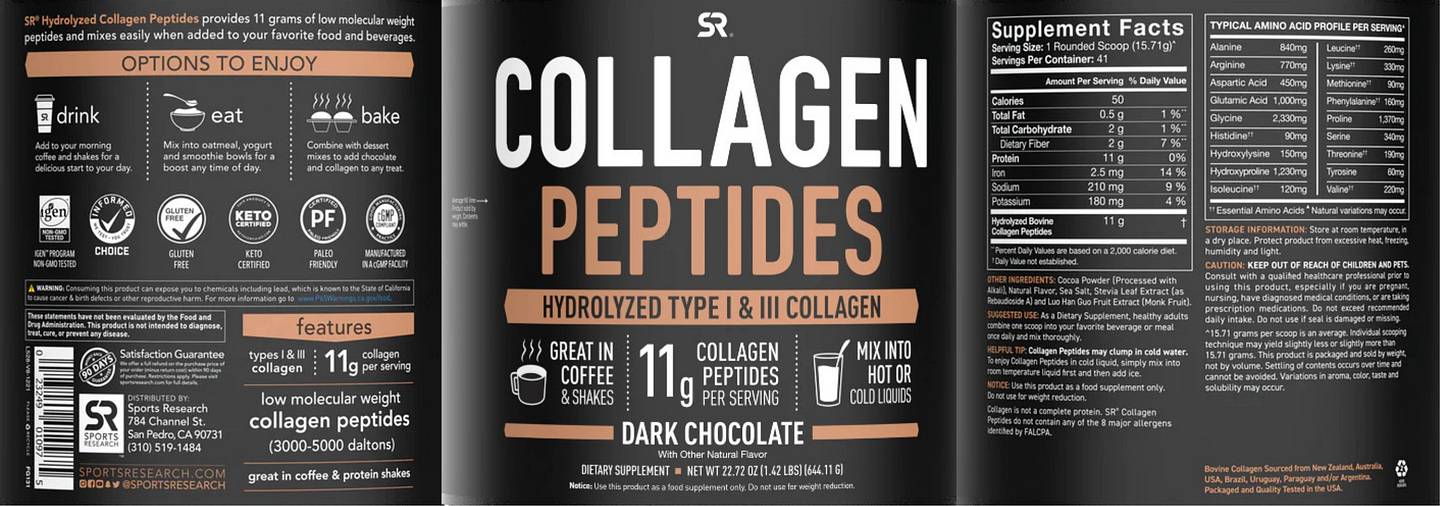 Sports Research, Collagen Peptides, Dark Chocolate label