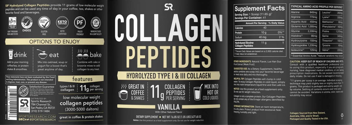 Sports Research, Collagen Peptides, Vanilla label