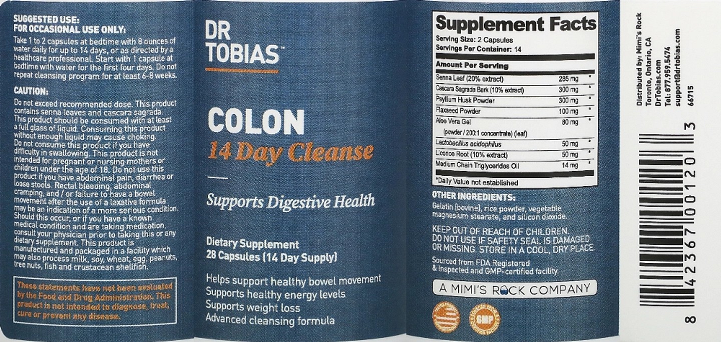 Dr. Tobias, Colon 14 Day Cleanse label