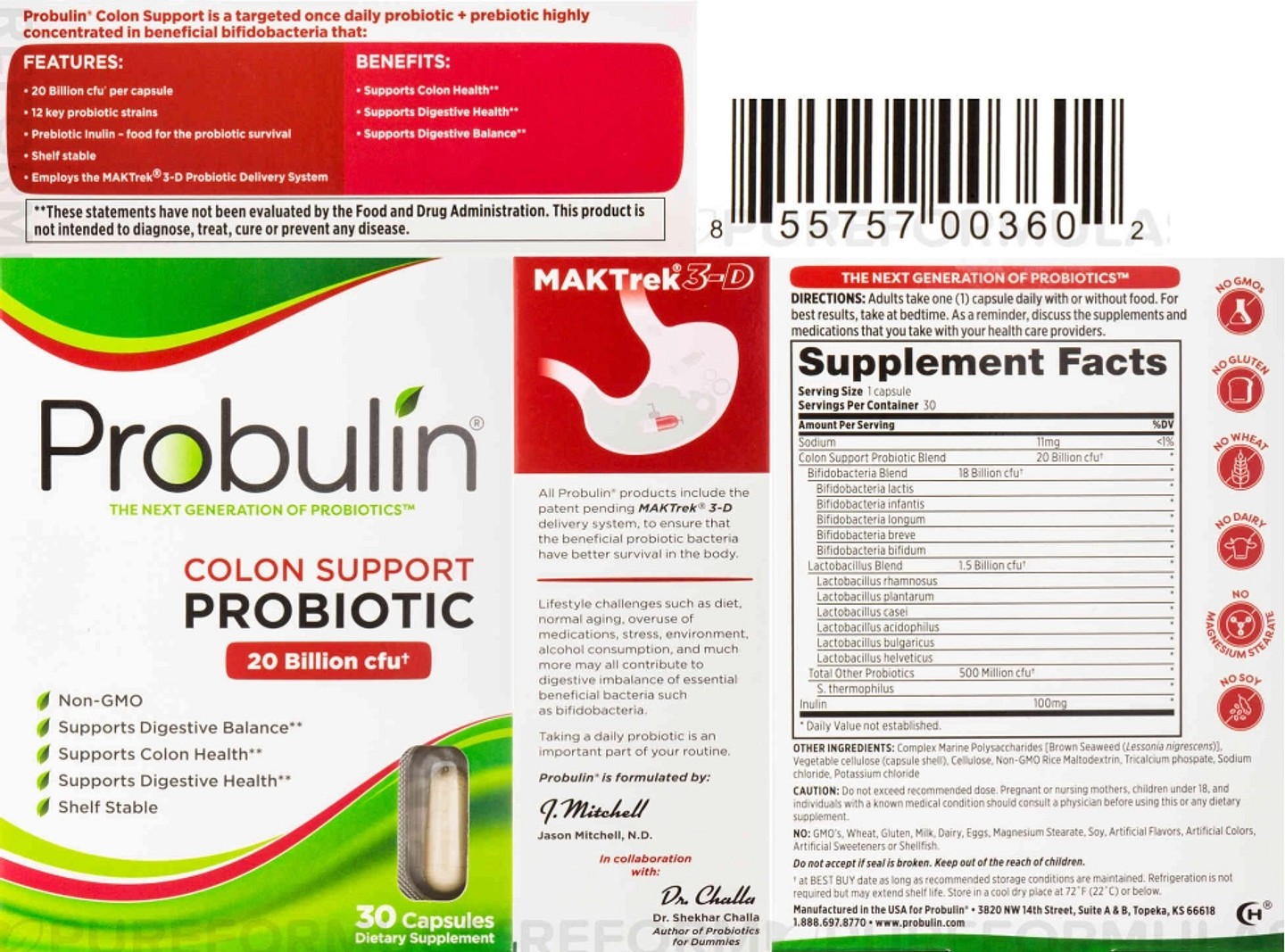 Probulin, Colon Support Probiotic label