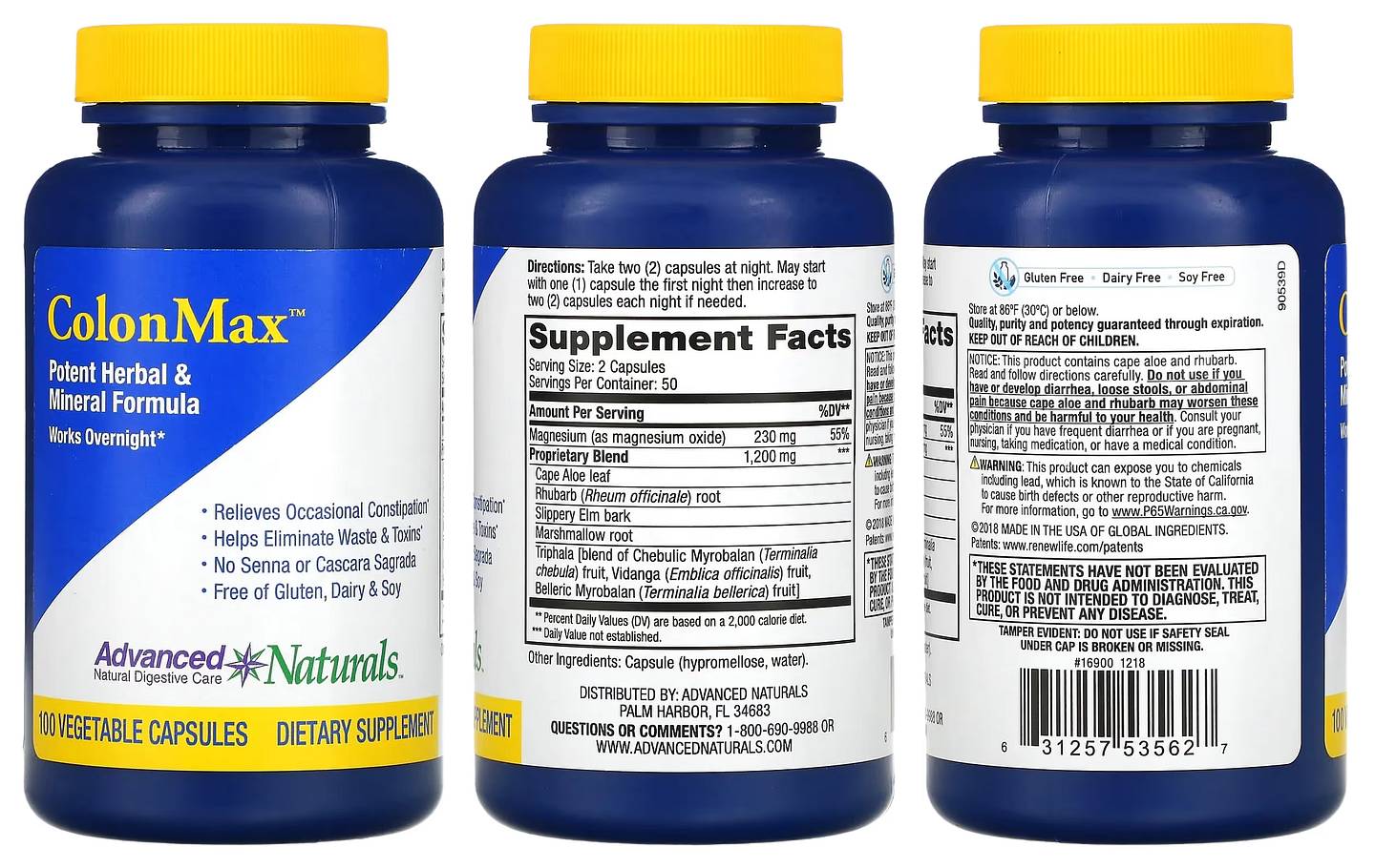 Advanced Naturals, ColonMax, Potent Herbal & Mineral Formula packaging