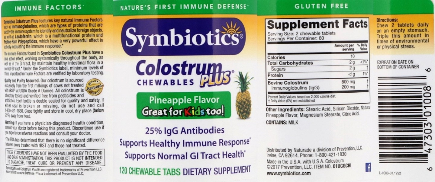Symbiotics, Colostrum Plus Chewables, Pineapple label