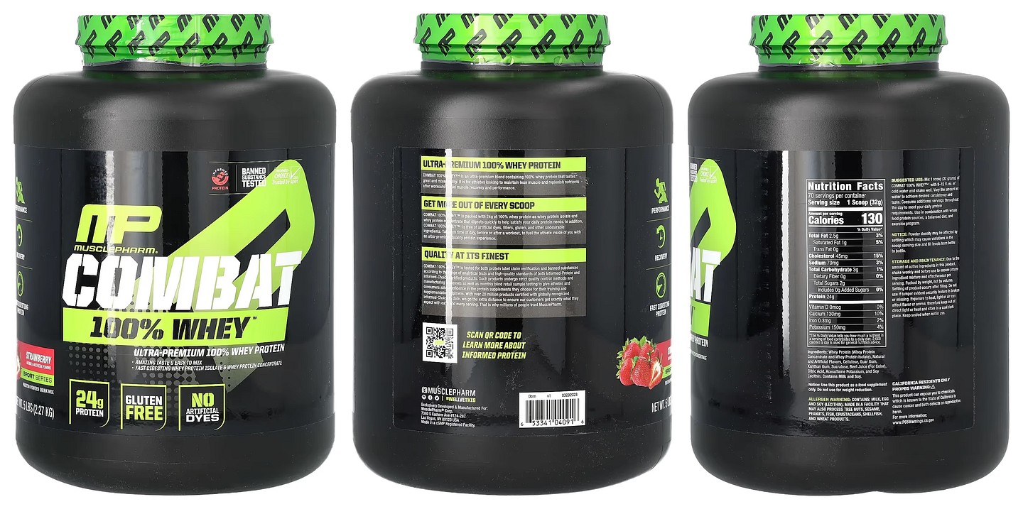 MusclePharm, Combat 100% Whey Protein, Strawberry packaging